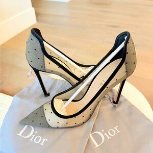 Christian Dior Black Mesh Polka Dot Pumps, 38.5